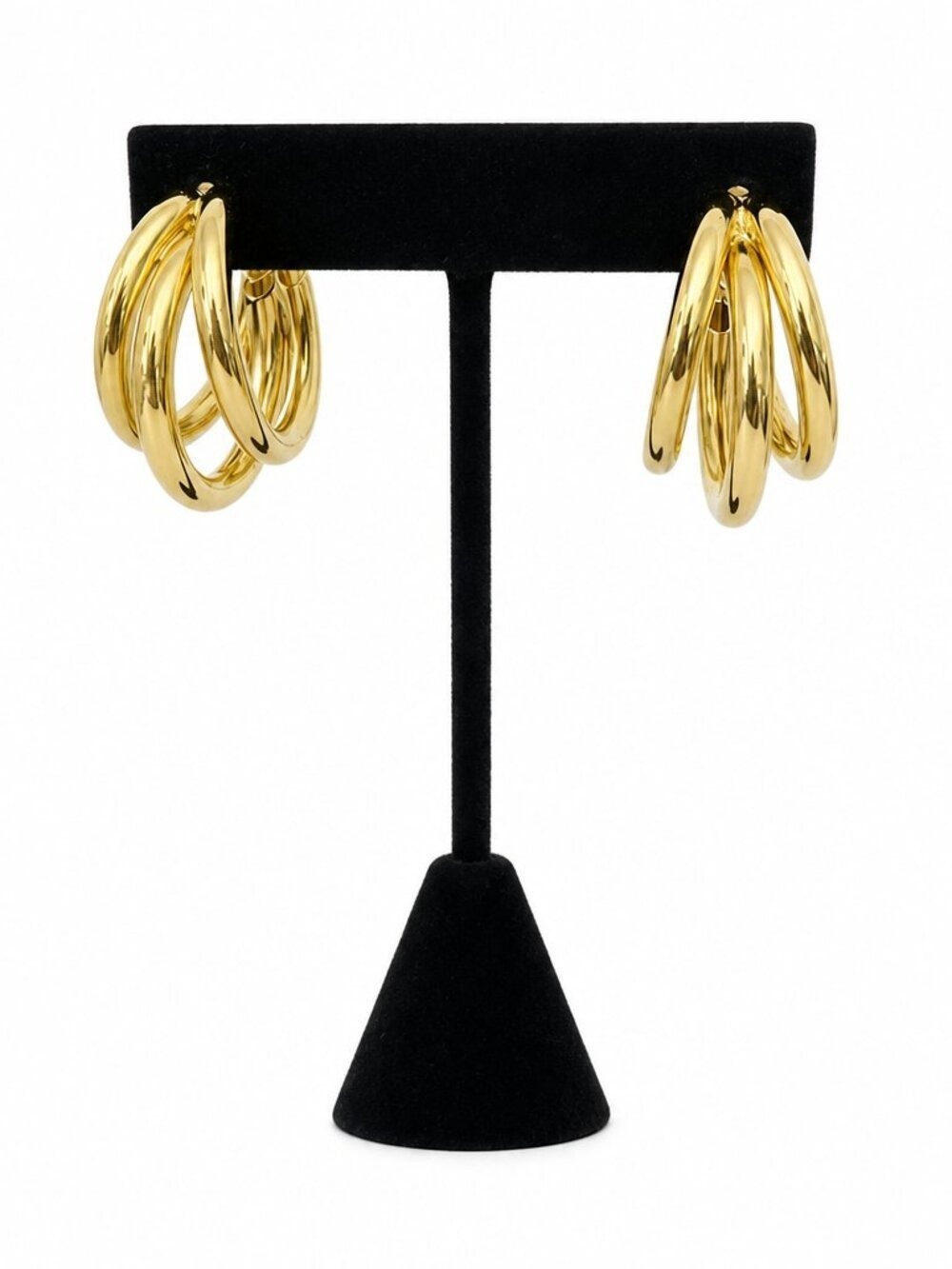 Triple Hoop Goldtone Earrings • Bold 1" Statement Shine